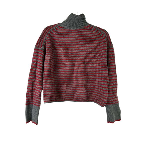 Madewell Women's Small 100% Merino Wool Waffle Knit Turtleneck Striped - Picture 3 of 13